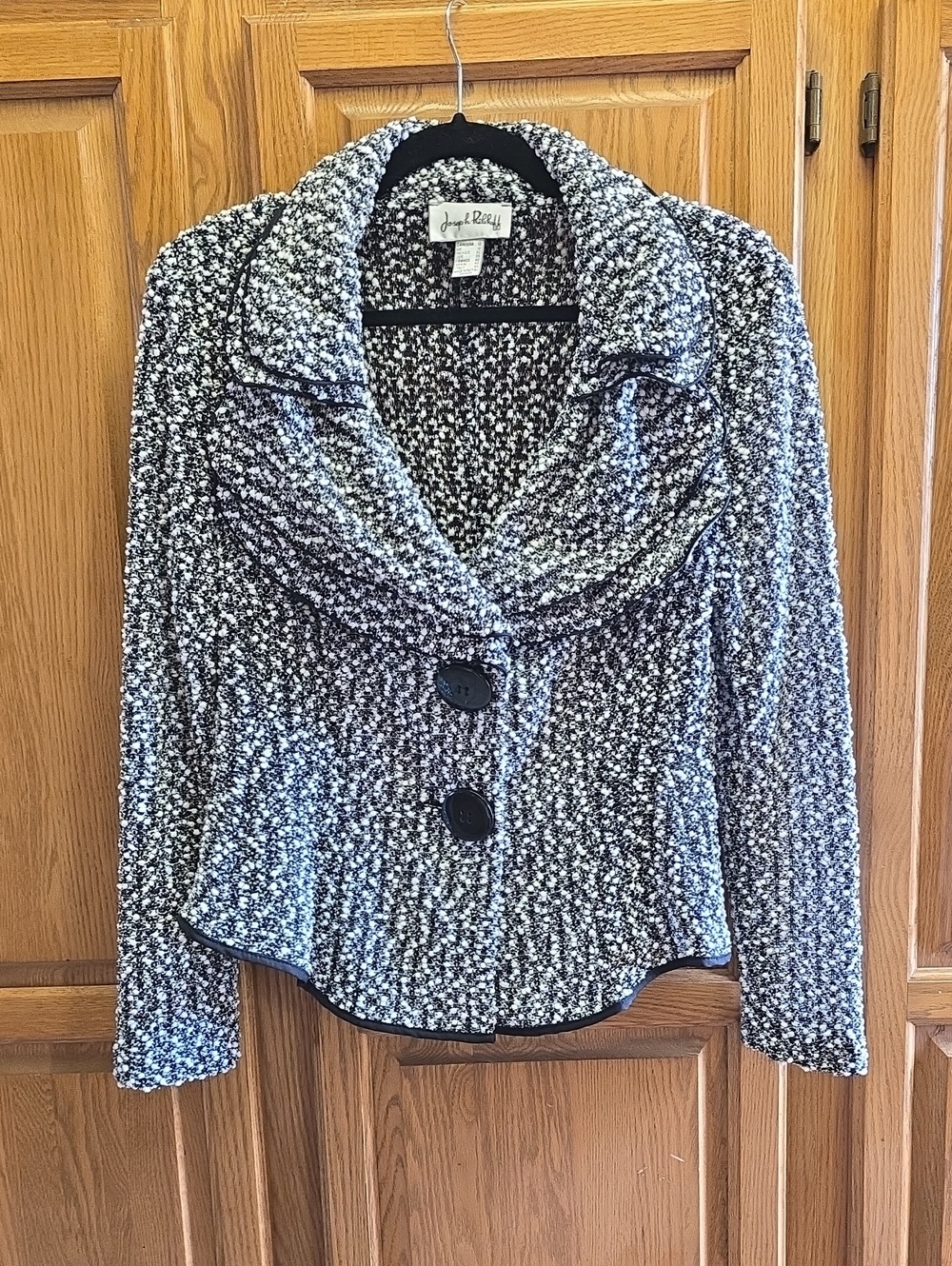 Vintage Joseph Ribkoff Black & White Textured Knit Jacket w/ Double Collar, 10